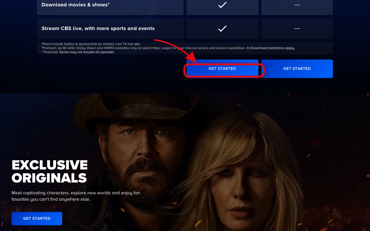 Where to click to start the Paramount+ free trial