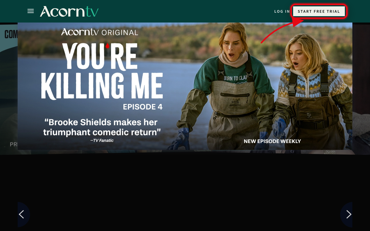 Where to click to start the Acorn TV free trial