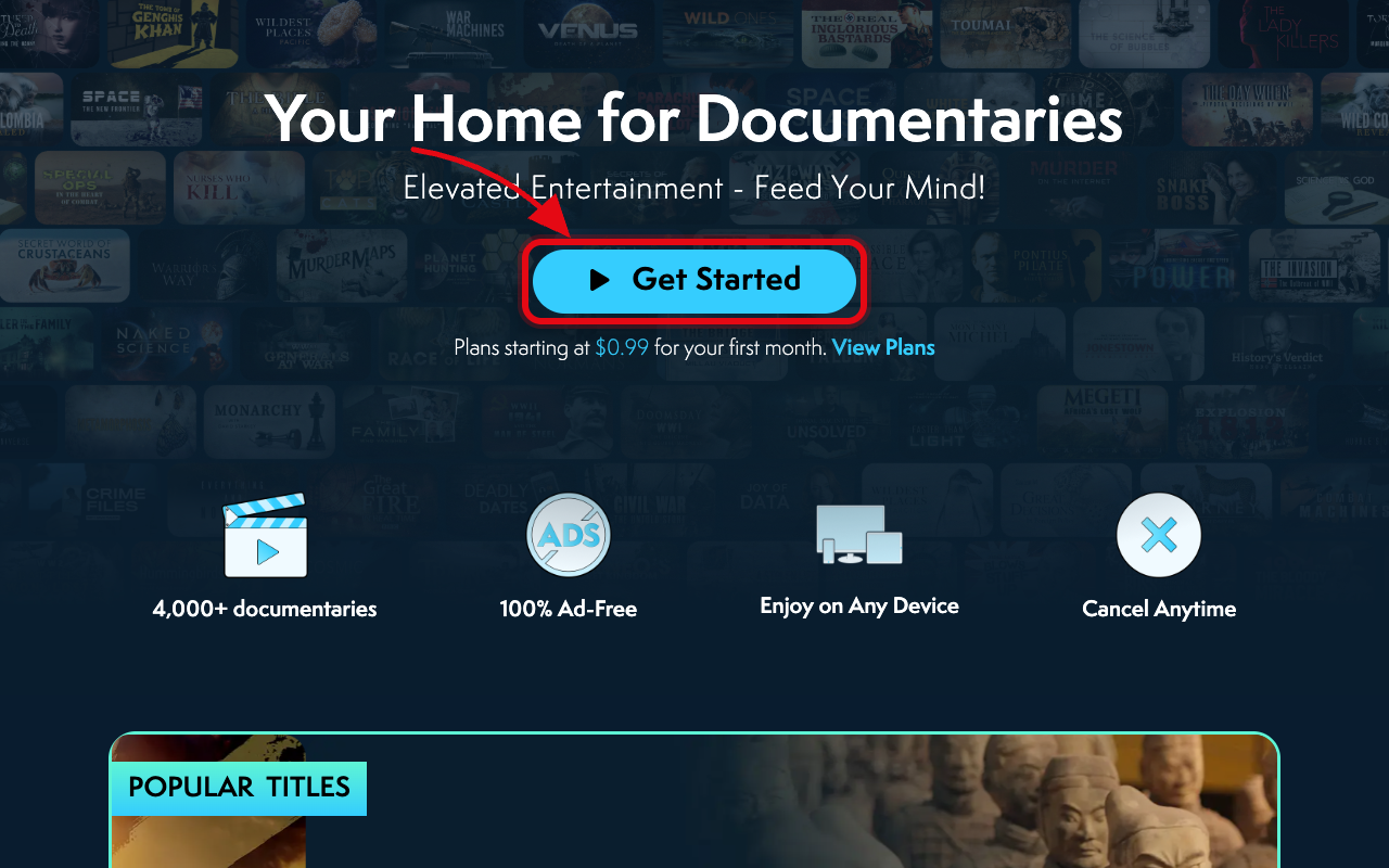 Where to click to start the MagellanTV free trial
