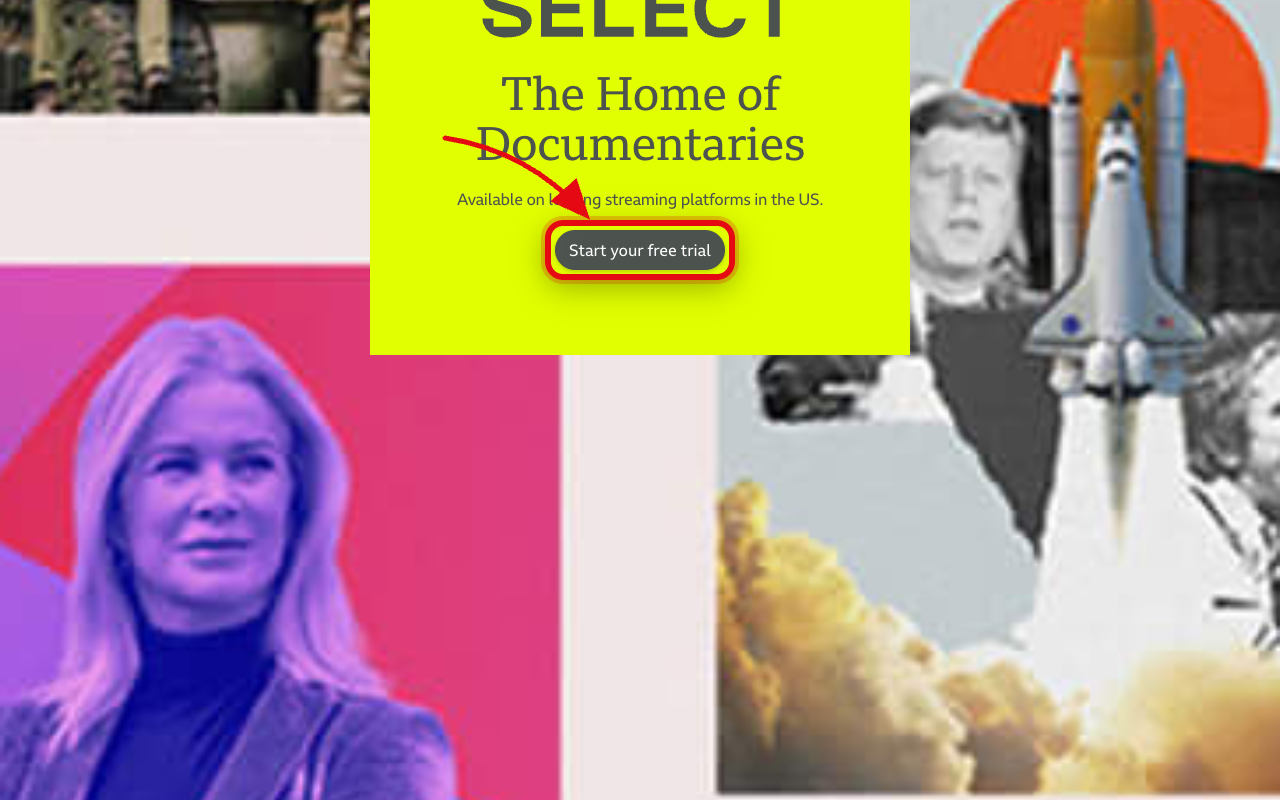 Where to click to start the BBC Select free trial
