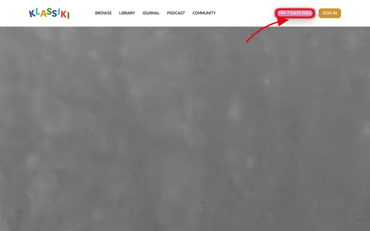 Where to click to start the Klassiki free trial